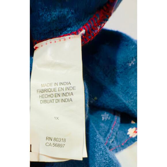 Lucky Brand Blue Peplum Boho Tassel Top – 1X – 100% Cotton – Embroidered Print - Picture 4 of 10